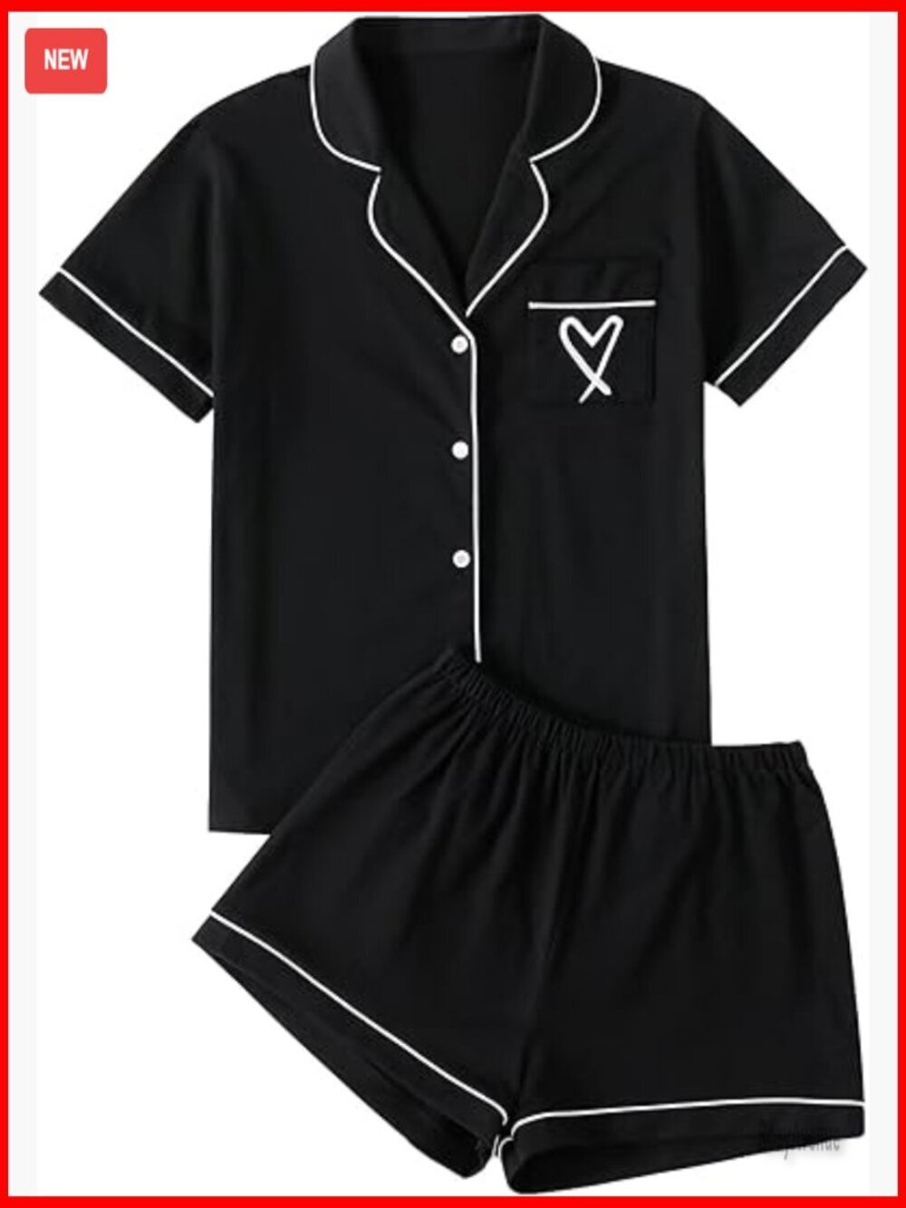 Women's Pajama Set - Short Sleeve Button Shirt with Shorts